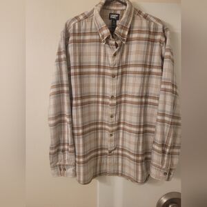 Lands' End Men's Plaid Button-Up Shirt - Brown and Cream XL